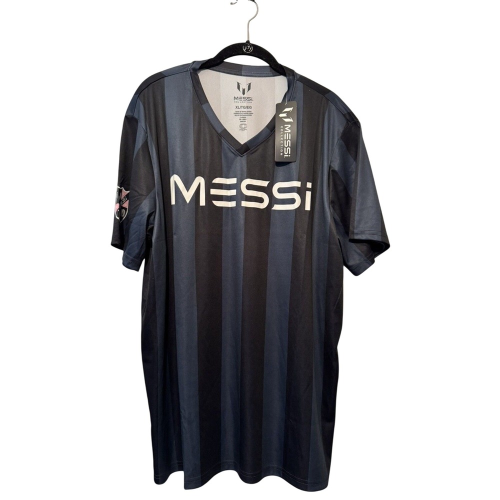 Messi Collection Soccer Jersey Men's XL Black Navy Striped V-Neck Number 10 NWT